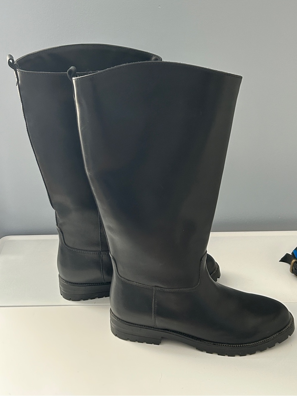 L.L. Bean Black Leather Tall Riding Boots Plaid Lined 6.5 Made In Canada